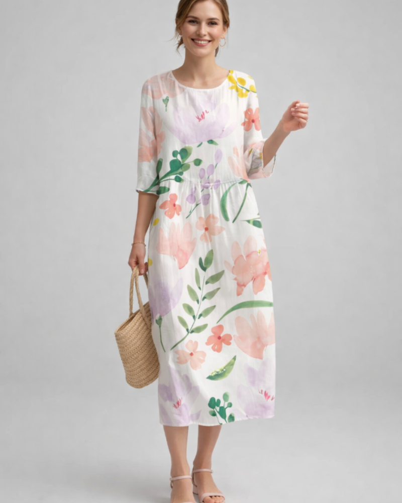 Paloma Robe Femme Élégante – Robe Fleurie en Coton, Coupe Flatteuse & Style Intemporel