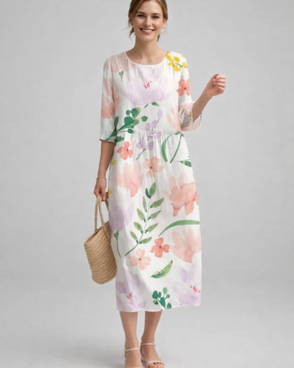 Paloma Robe Femme Élégante – Robe Fleurie en Coton, Coupe Flatteuse & Style Intemporel