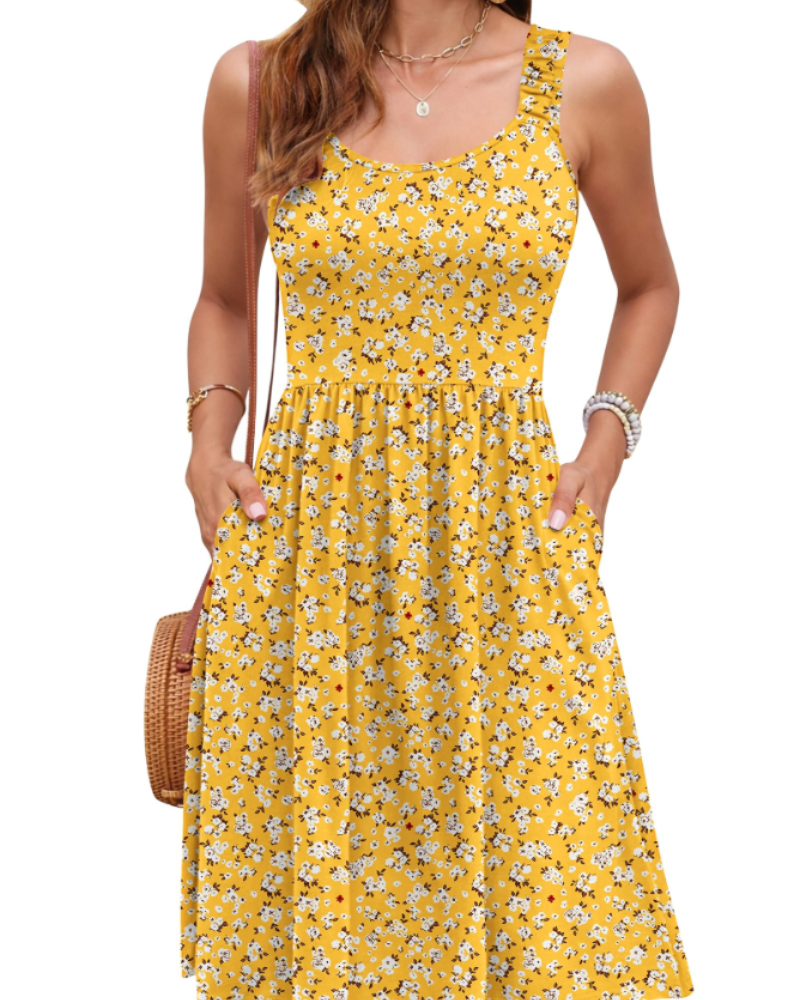Susana Robe Été Femme – Robe Sans Manches Taille Cintrée, Col Carré & Coupe A-Line