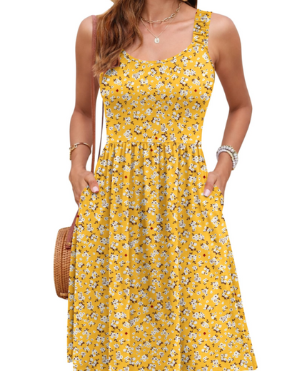 Susana Robe Été Femme – Robe Sans Manches Taille Cintrée, Col Carré & Coupe A-Line