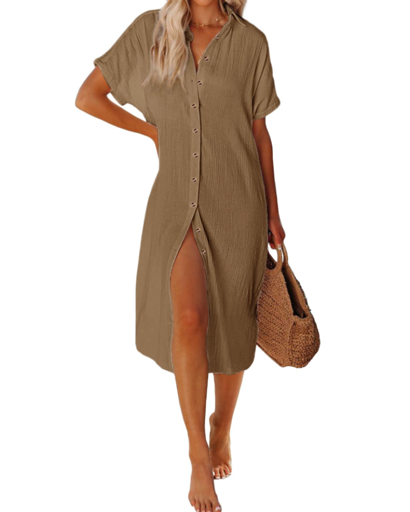 Robe Midi Femme en coton, col V, coupe fluide – Menvelo