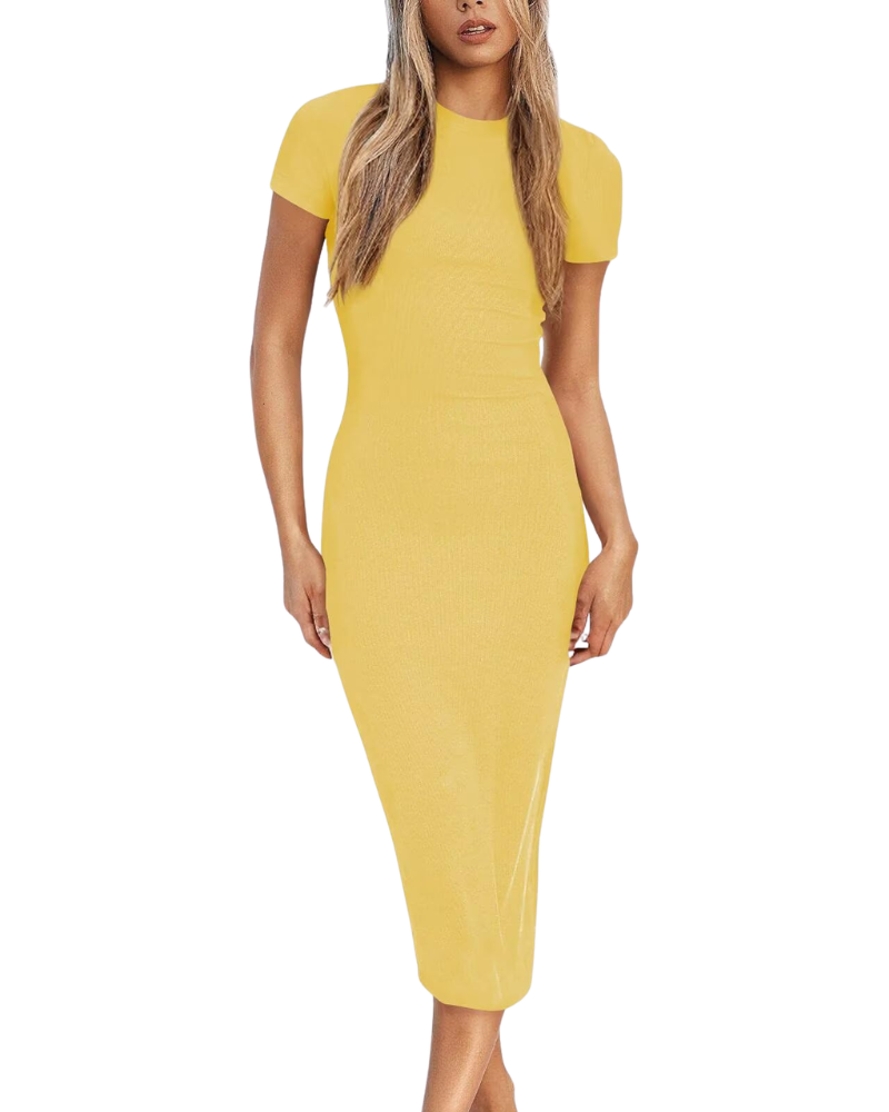 Robe Pull Femme en maille côtelée, col rond, coupe moulante – Menvelo