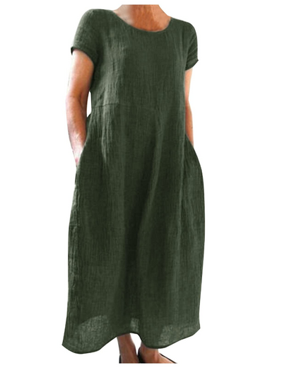 Reich Robe Été Femme – Robe Longue Coton Lin, Manches Courtes & Style Décontracté