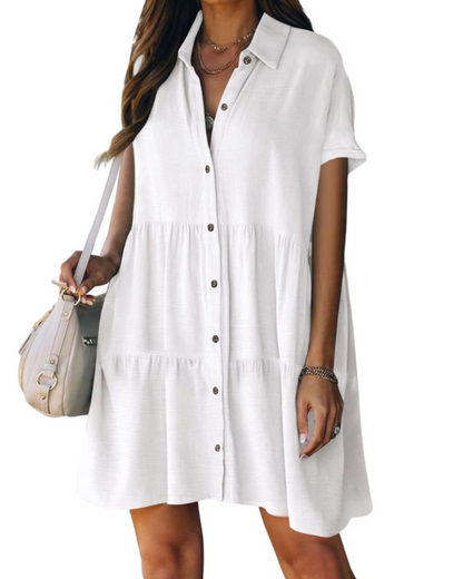 Robe Midi Femme en tissu léger, boutonnée, coupe fluide – Menvelo
