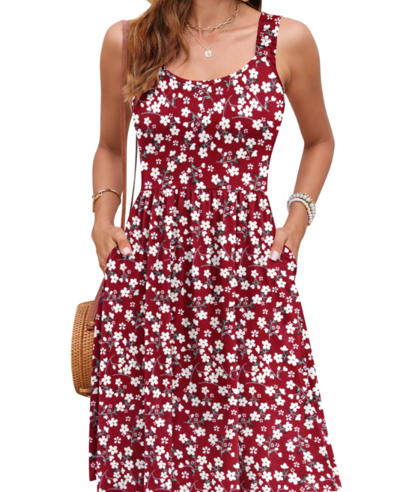 Susana Robe Été Femme – Robe Sans Manches Taille Cintrée, Col Carré & Coupe A-Line