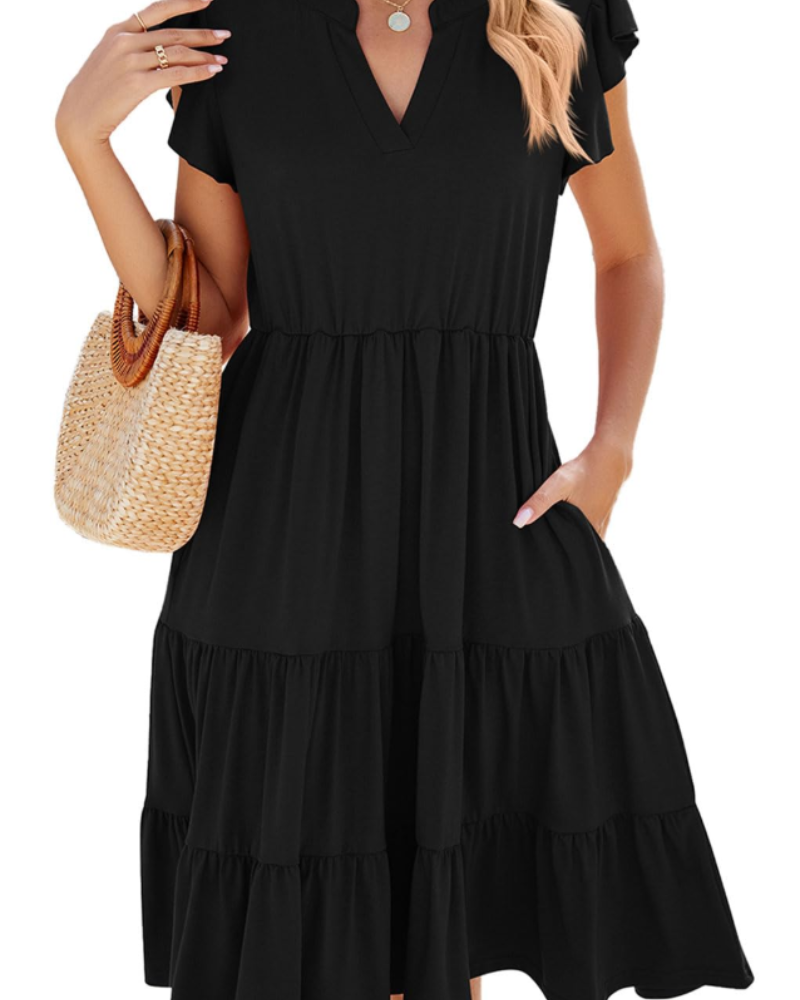 Robe Midi Femme en tissu léger, col V, coupe fluide – Menvelo