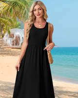Menvelo Robe Midi Femme Avec Poches Coupe Fluide Coupe A-Line