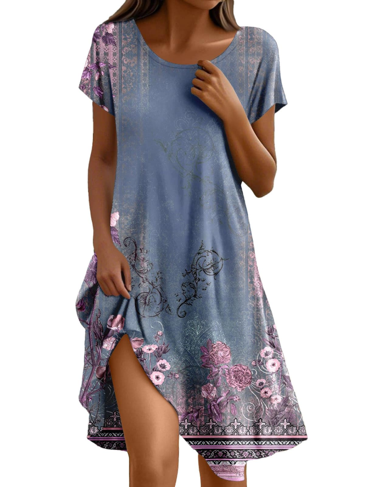 Sera Robe Femme – Robe Bohème Maxi Fluide Col Rond Volants Coupe A-Line Élégante Été