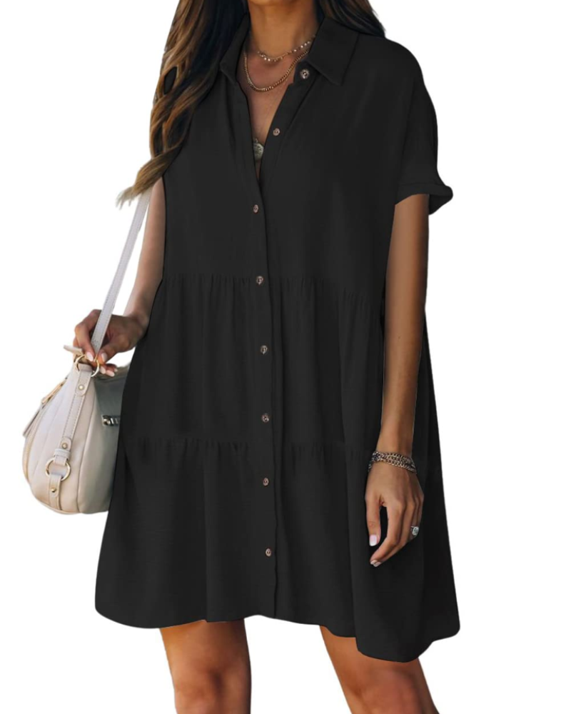 Robe Midi Femme en tissu léger, boutonnée, coupe fluide – Menvelo