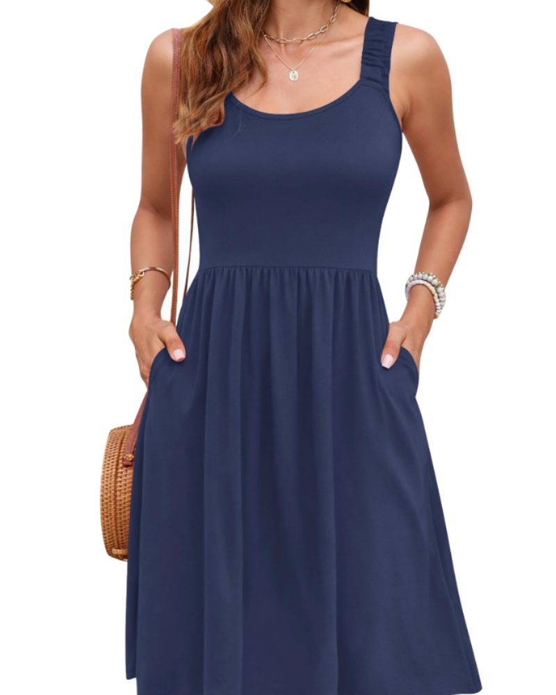 Susana Robe Été Femme – Robe Sans Manches Taille Cintrée, Col Carré & Coupe A-Line
