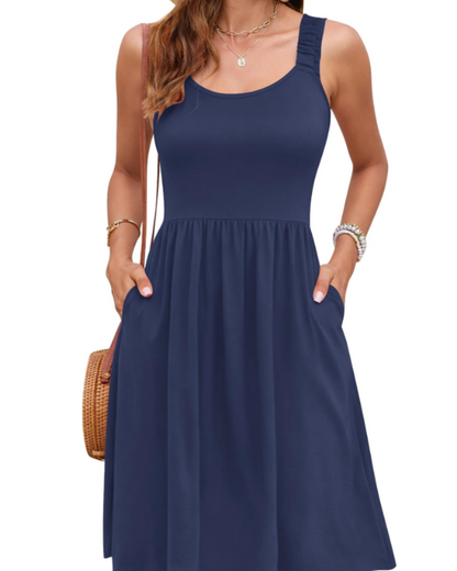 Susana Robe Été Femme – Robe Sans Manches Taille Cintrée, Col Carré & Coupe A-Line