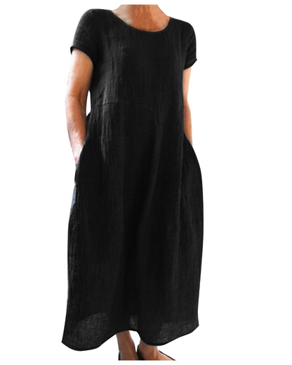 Reich Robe Été Femme – Robe Longue Coton Lin, Manches Courtes & Style Décontracté