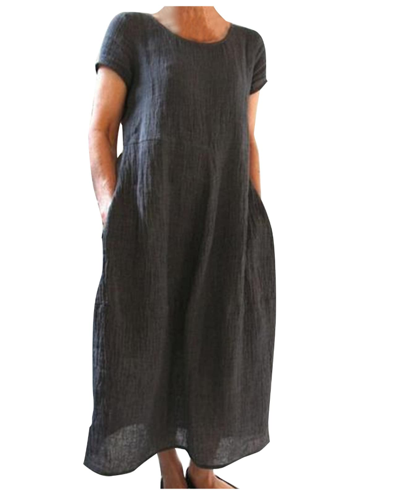 Reich Robe Été Femme – Robe Longue Coton Lin, Manches Courtes & Style Décontracté