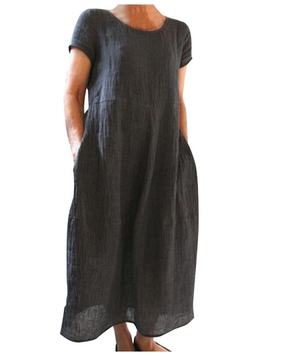Reich Robe Été Femme – Robe Longue Coton Lin, Manches Courtes & Style Décontracté