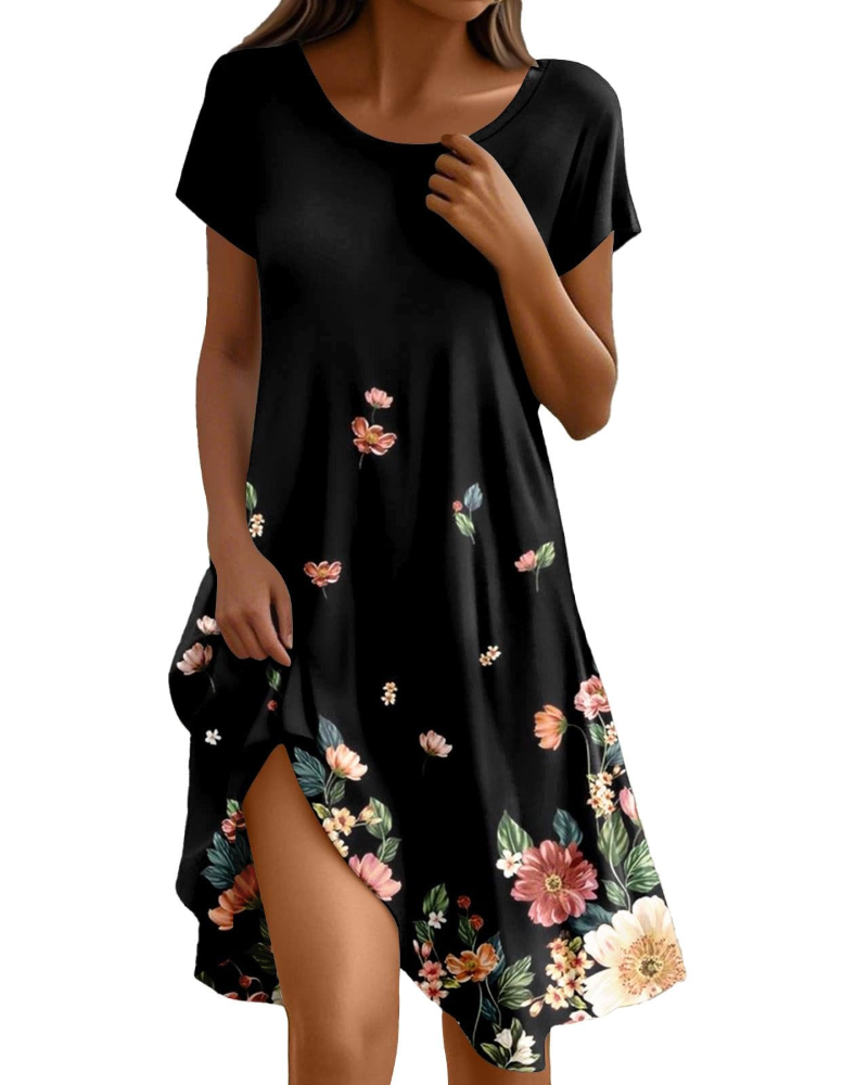 Sera Robe Femme – Robe Bohème Maxi Fluide Col Rond Volants Coupe A-Line Élégante Été