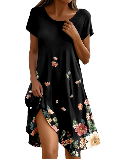 Sera Robe Femme – Robe Bohème Maxi Fluide Col Rond Volants Coupe A-Line Élégante Été