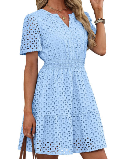 Robe Mini Femme en dentelle, col V, coupe confortable – Menvelo