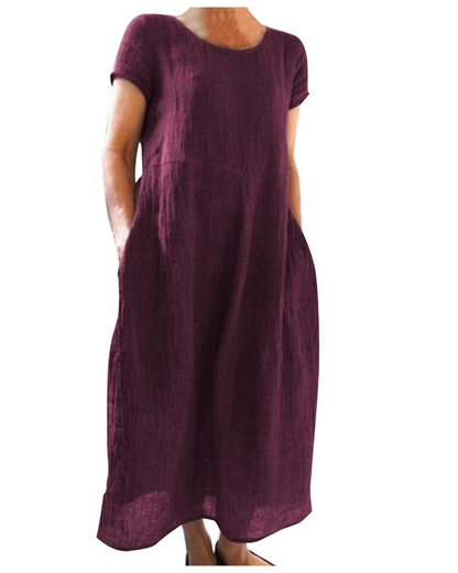 Reich Robe Été Femme – Robe Longue Coton Lin, Manches Courtes & Style Décontracté