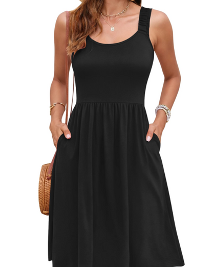 Susana Robe Été Femme – Robe Sans Manches Taille Cintrée, Col Carré & Coupe A-Line