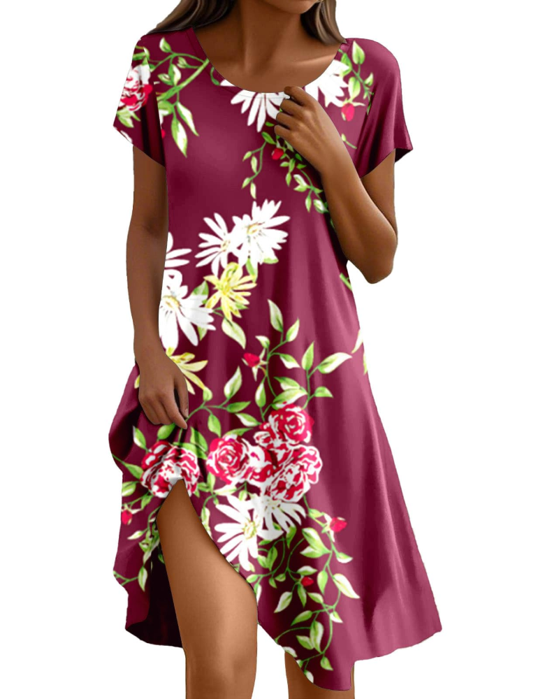 Sera Robe Femme – Robe Bohème Maxi Fluide Col Rond Volants Coupe A-Line Élégante Été