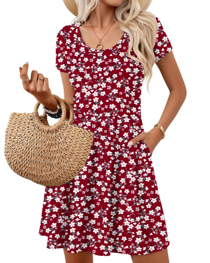 Robe Mini Femme en tissu léger, col V, coupe fluide – Menvelo