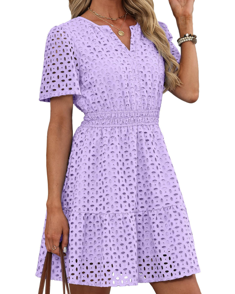 Robe Mini Femme en dentelle, col V, coupe confortable – Menvelo
