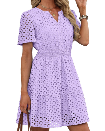 Robe Mini Femme en dentelle, col V, coupe confortable – Menvelo