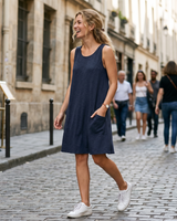 Menvelo Robe Midi Femme Coton Sans Manches Coupe Fluide Avec Poches