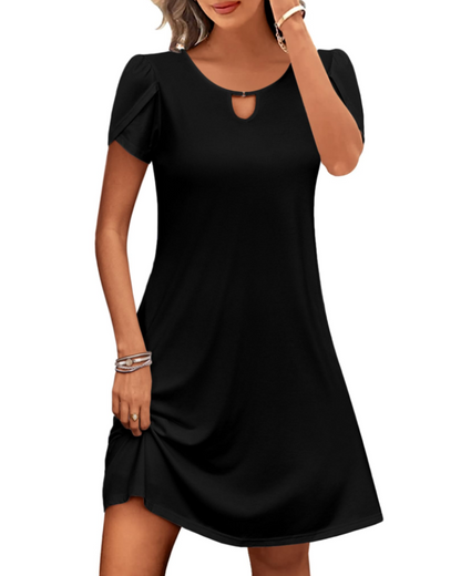 Robe Midi Femme en tissu léger, col rond, coupe fluide – Menvelo