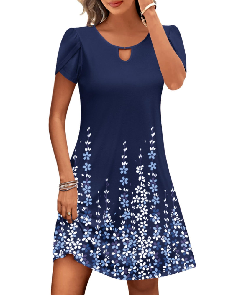 Robe Midi Femme en tissu léger, col rond, coupe fluide – Menvelo