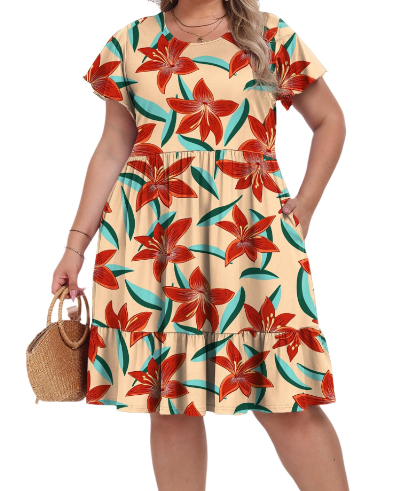 Robe Midi Femme en tissu léger, col rond, coupe confortable – Menvelo