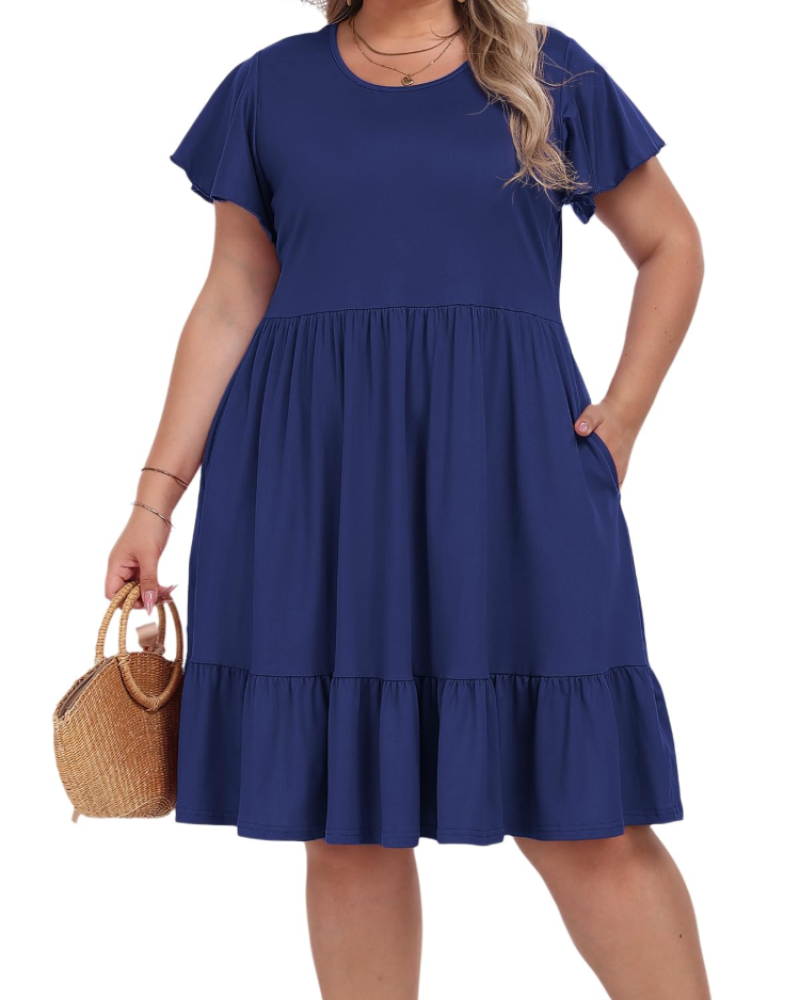 Robe Midi Femme en tissu léger, col rond, coupe confortable – Menvelo