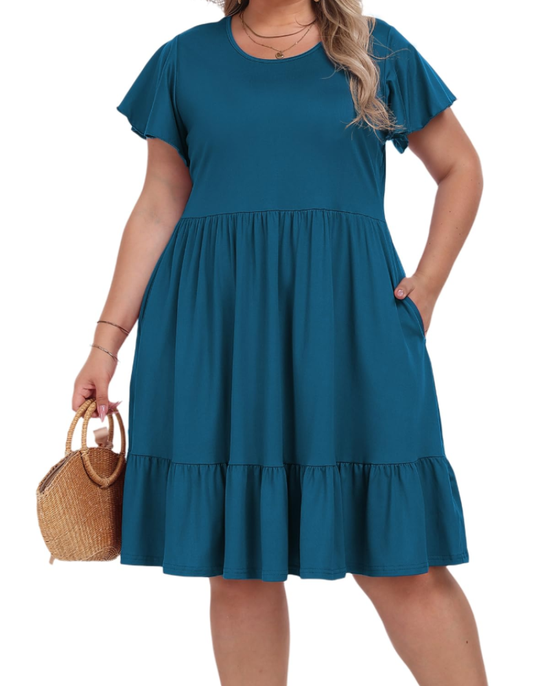 Robe Midi Femme en tissu léger, col rond, coupe confortable – Menvelo