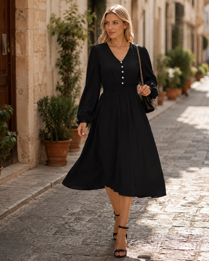 Robe Midi Femme en stretch, col V, coupe fluide – Menvelo