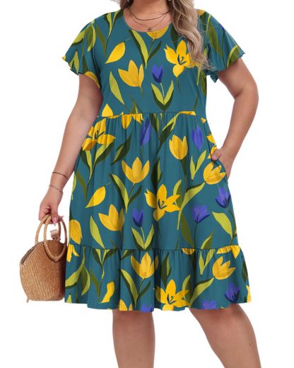 Robe Midi Femme en tissu léger, col rond, coupe confortable – Menvelo