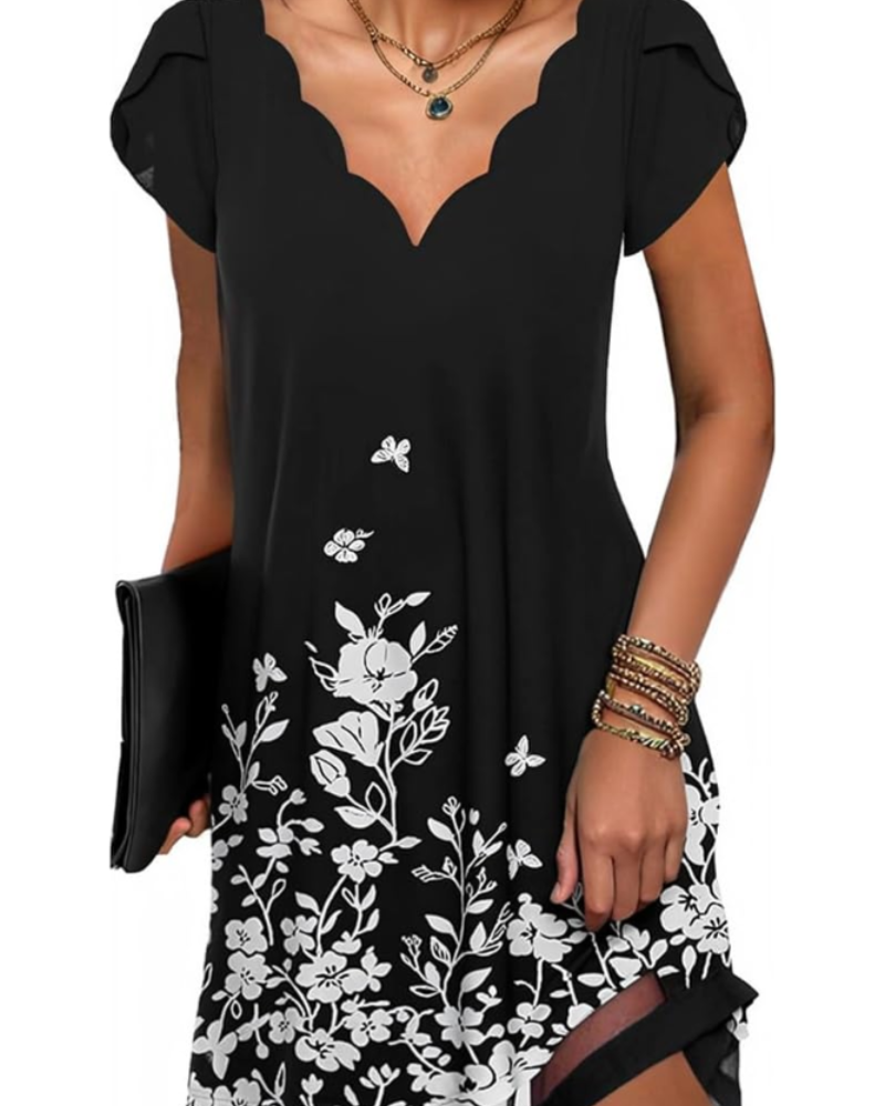 Robe Midi Femme en tissu léger, col V, coupe fluide – Menvelo