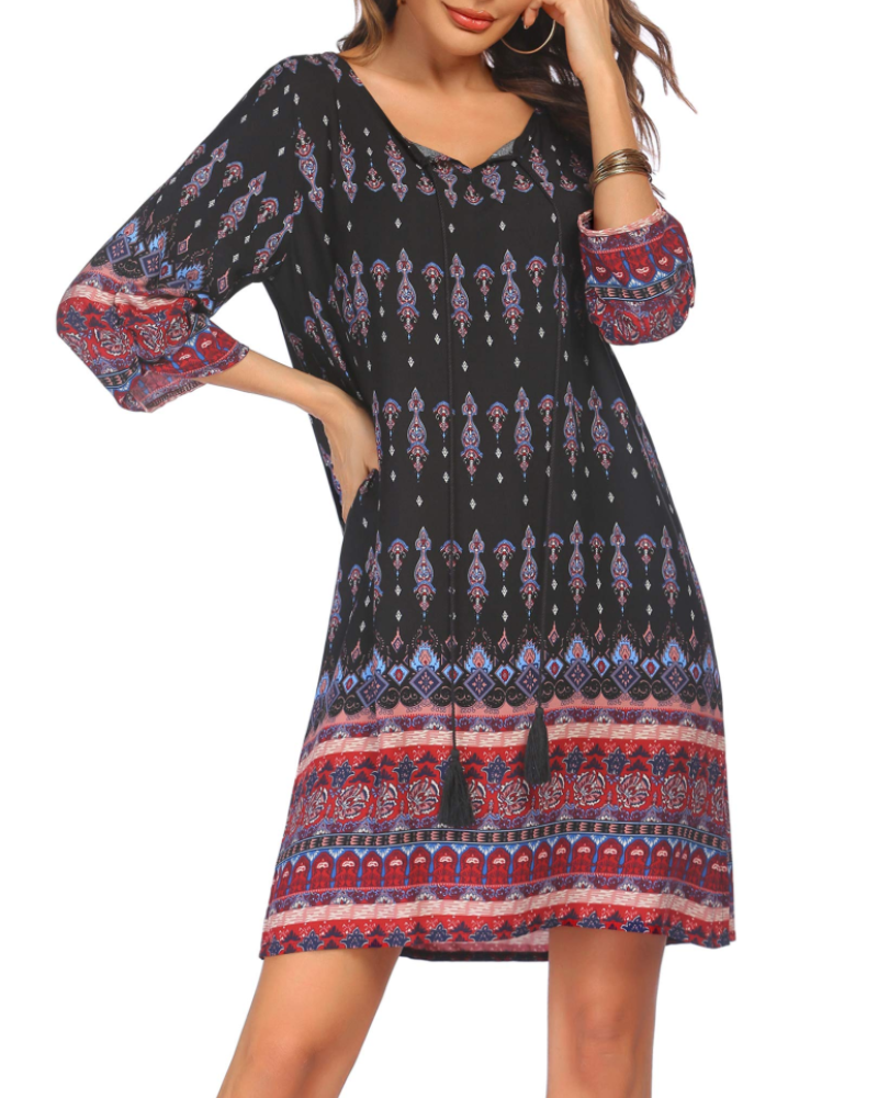 Robe Midi Femme en tissu léger, manches longues, coupe fluide – Menvelo