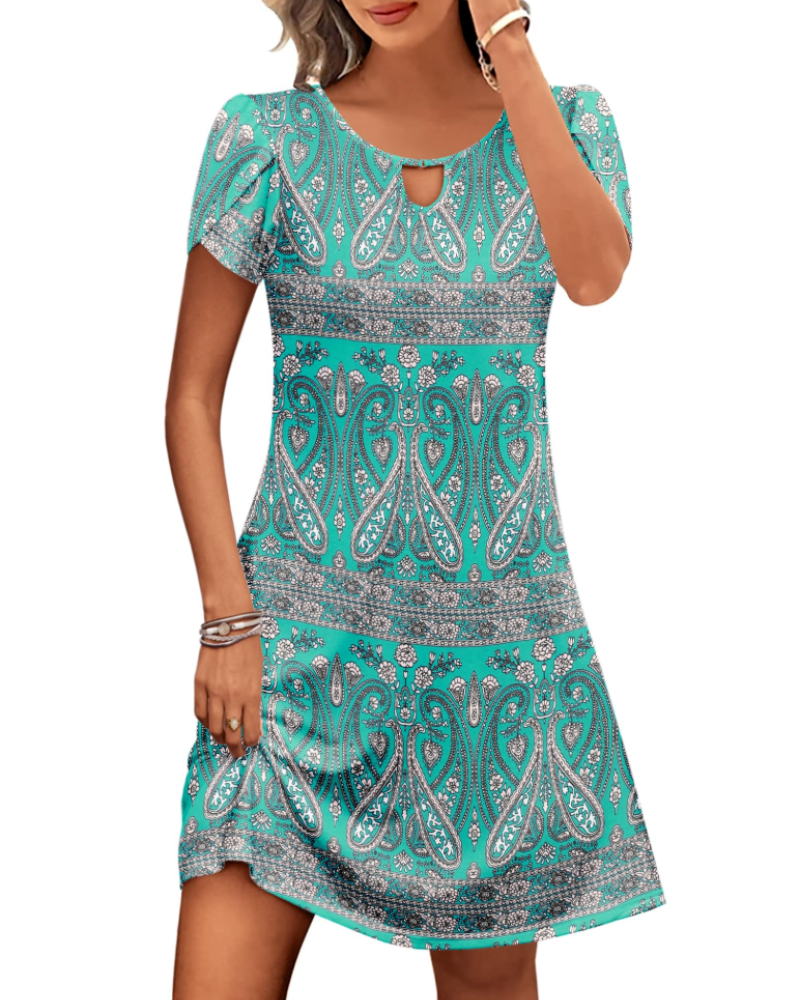Robe Midi Femme en tissu léger, col rond, coupe fluide – Menvelo