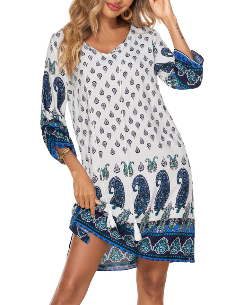 Robe Midi Femme en tissu léger, manches longues, coupe fluide – Menvelo