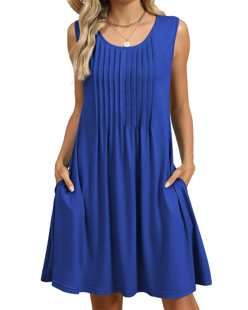 Robe Midi Femme en tissu léger, sans manches, coupe ample – Menvelo
