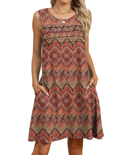 Robe Midi Femme en tissu léger, sans manches, coupe ample – Menvelo