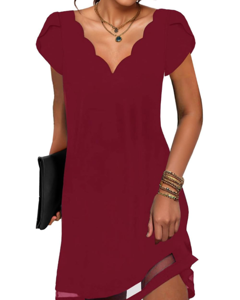 Robe Midi Femme en tissu léger, col V, coupe fluide – Menvelo