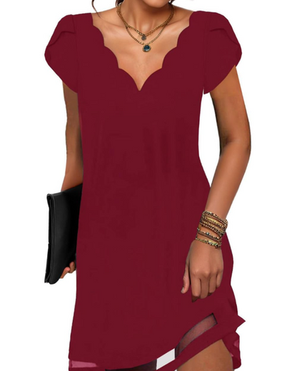 Robe Midi Femme en tissu léger, col V, coupe fluide – Menvelo