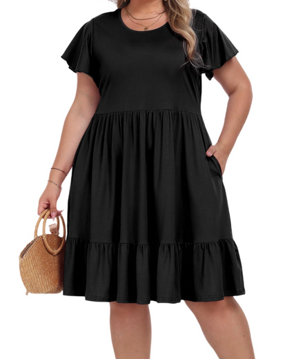 Robe Midi Femme en tissu léger, col rond, coupe confortable – Menvelo