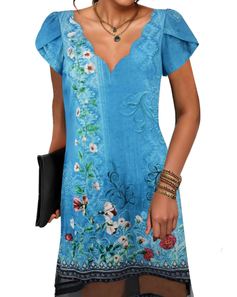 Robe Midi Femme en tissu léger, col V, coupe fluide – Menvelo