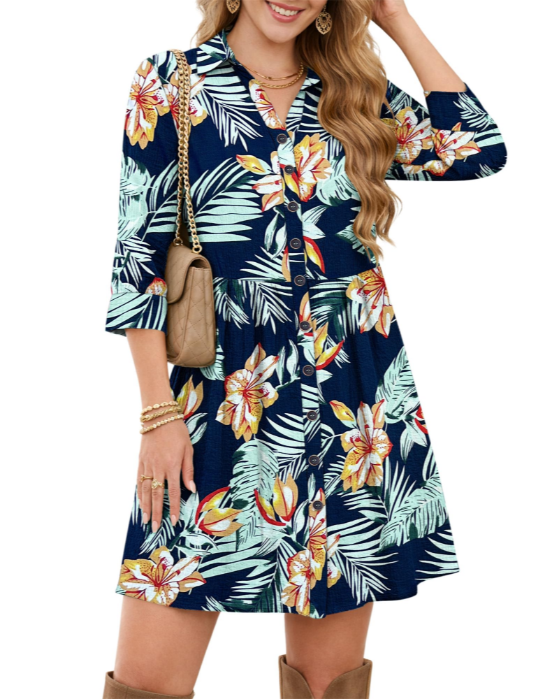 Robe Midi Femme en tissu léger, col V, coupe fluide – Menvelo
