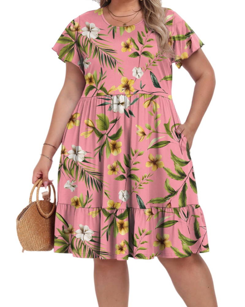 Robe Midi Femme en tissu léger, col rond, coupe confortable – Menvelo