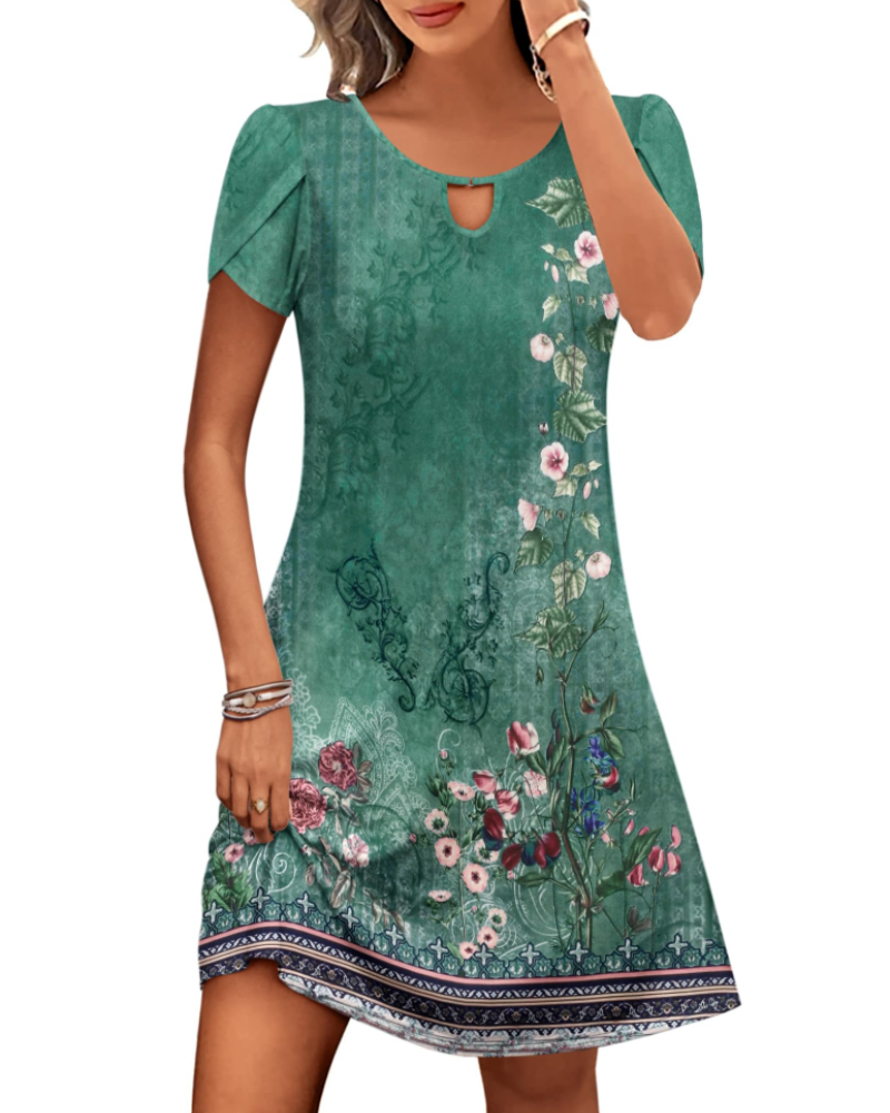 Robe Midi Femme en tissu léger, col rond, coupe fluide – Menvelo