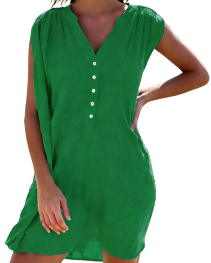 Robe Midi Femme en lin, col V, coupe ample – Menvelo