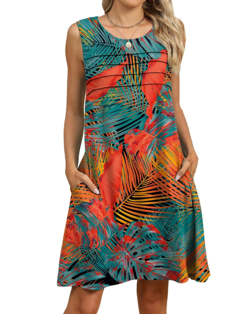 Robe Midi Femme en tissu léger, sans manches, coupe ample – Menvelo